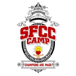 A red and white logo for the sfcc camp.