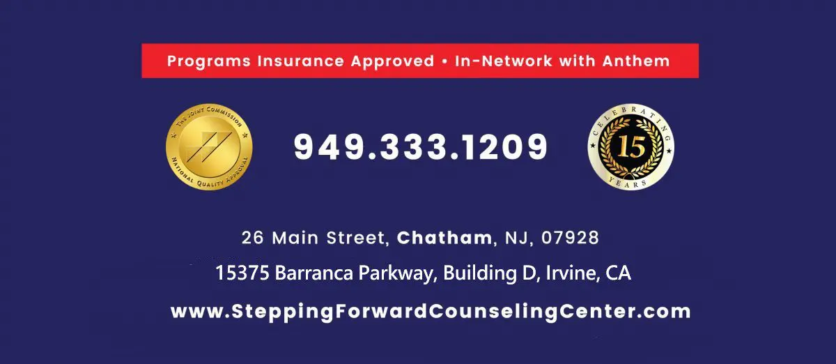 A business card for stepping forward counseling center.